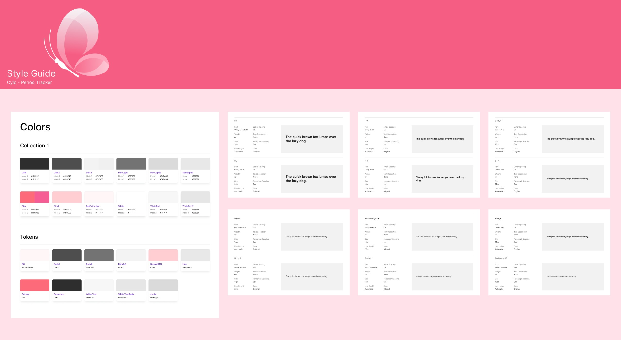 Design system elements and prototype screens
